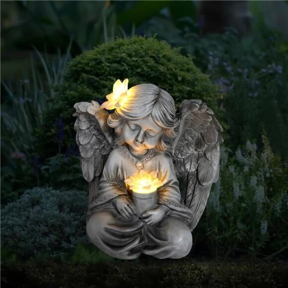 Solar Garden Statue Angel Statue Outdoor Garden Decor Yard - Picture 3 of 7